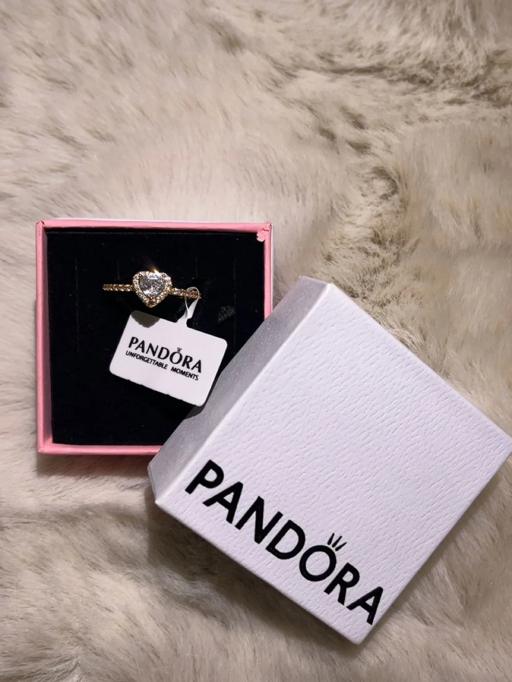 Pandora Gold Heart Ring with Clear Stone